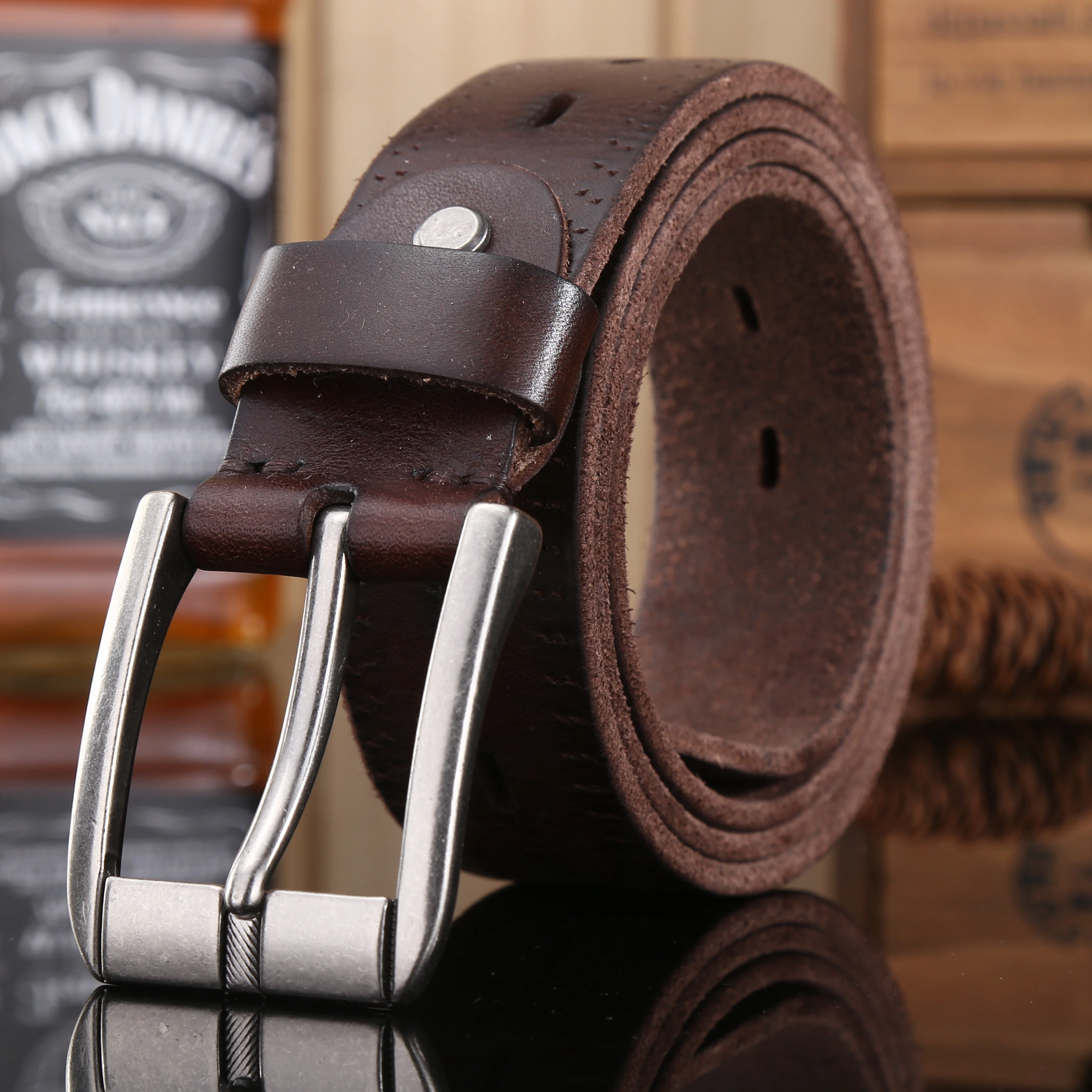 Мужской ремень из натуральной кожи роскошный ковбойский с натуральным лицевым