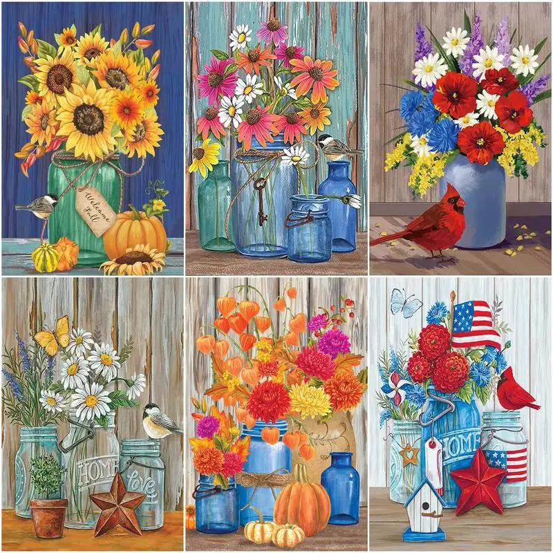 

CHENISTORY Paint By Numbers Flower In Bottle Oil Painting For Adults Diy Kits Canvas Drawing Bird Set Coloring By Numbers Decor