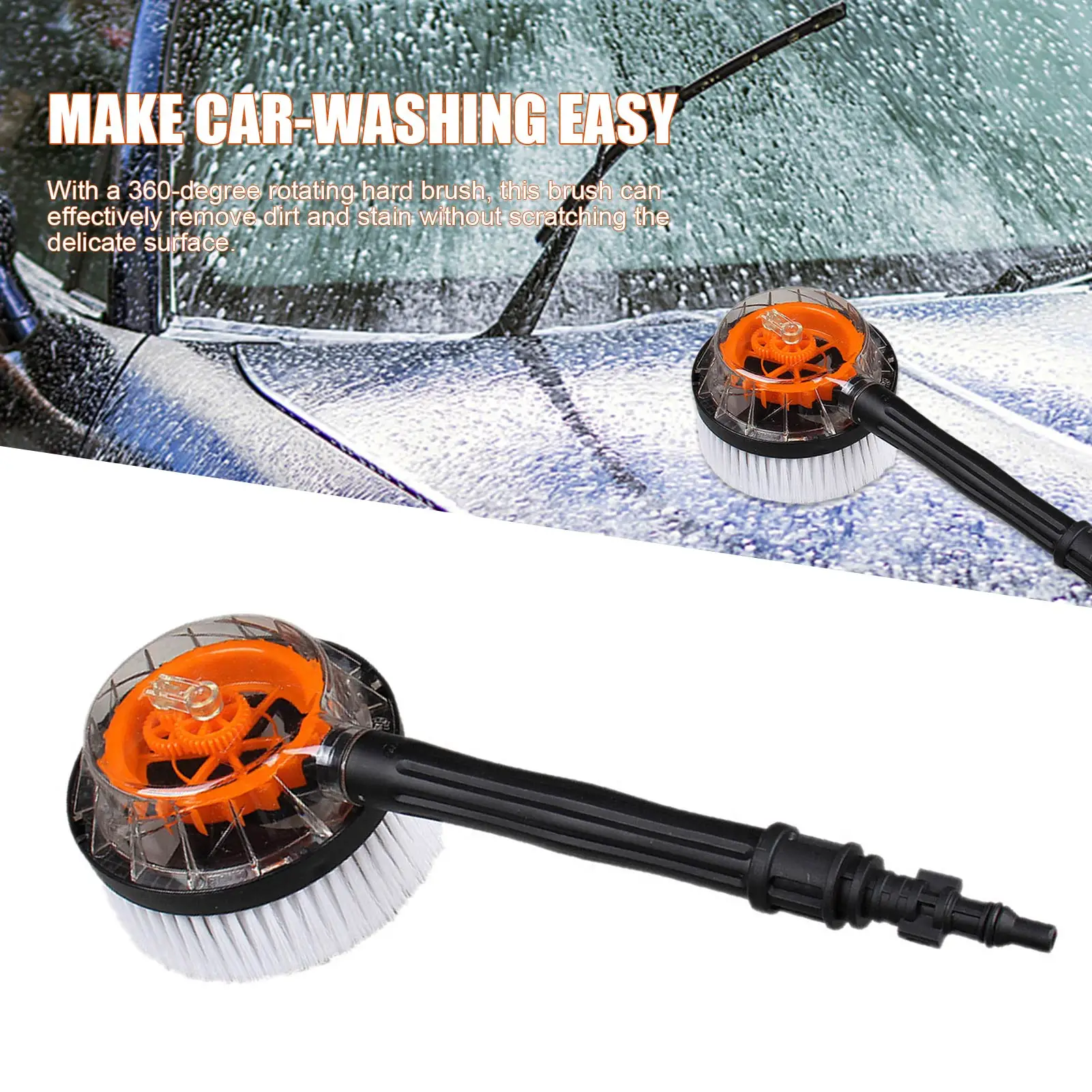 

Car Wash Brush Auto Windshield Cleaning Machine High Pressure Rotated Soft Round Shape Brush with Water Hose Adapter