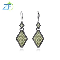 gz zongfa genuine 925 sterling silver drop earrings for women natural peridot gemstone earrings classic square fine jewelry