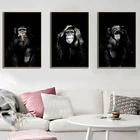 Абстрактная животная обезьяна, холст, Постер и печать, настенное искусство, темные 3 Смешные картины Обезьяны для гостиной, домашний декор