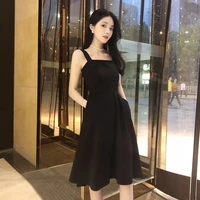 womens new summer small black dress shows thin high waist dress