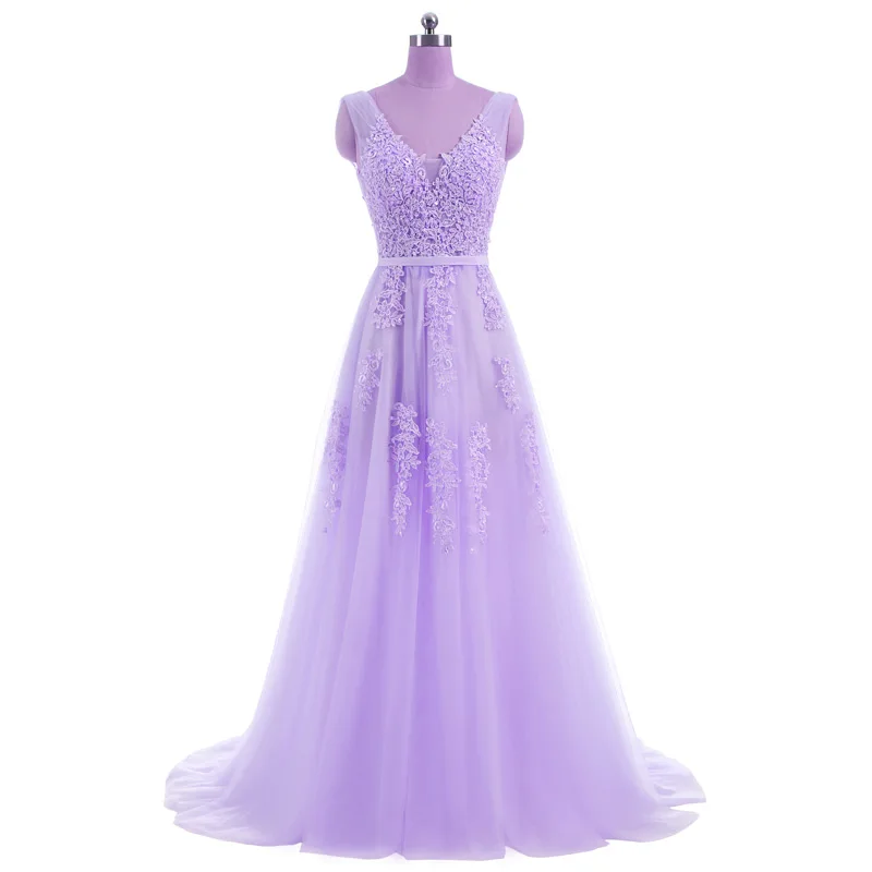 Новое поступление сексуальные вечерние платья Vestido de Festa ТРАПЕЦИЕВИДНОЕ платье для выпускного вечера кружевной халат, украшенный бисером De Soiree платье с v-образным вырезом на молнии - Цвет: light purple