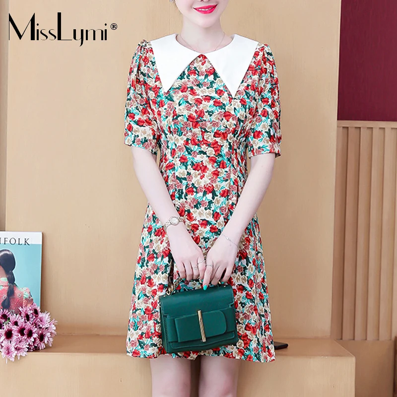 

MissLymi L-5XL Plus SIize Women Floral Dress Summer 2021 Fashion Japanese Sweets Peter pan Collar Short Sleeve Mini Dress Female
