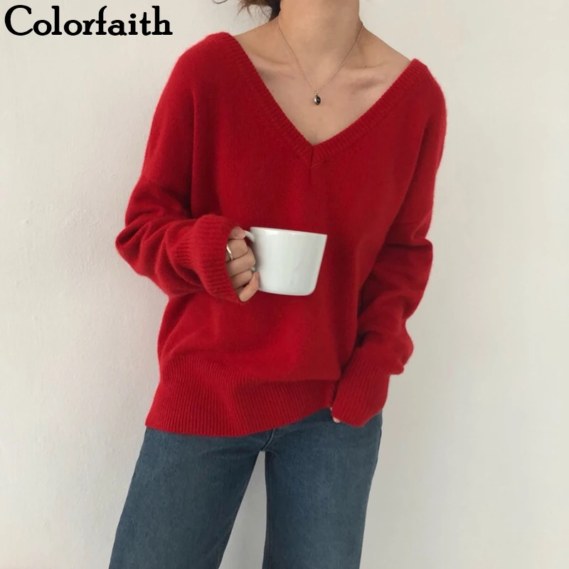 Colorfaith Новинка осень зима женские свитера свободные повседневные Модные минималистичные топы корейский стиль вязание дамы SW7113