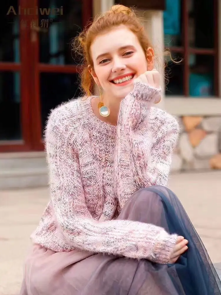 Sweater Jumper Girl Kawaii Mohair Fluffy Chic Woman Preppy style Cable Knit Wool Head 2020 New Korean Casual Cute Loose | Женская одежда