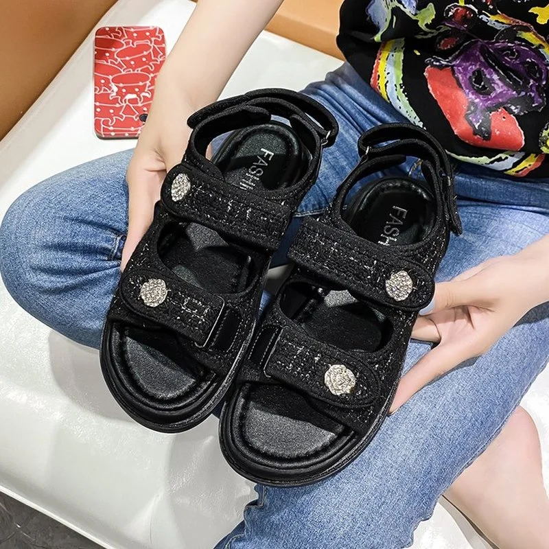 

Sports sandals women's summer 2021 new style lightweight soft sole comfortable all-match rhinestone velcro fashion beach shoes