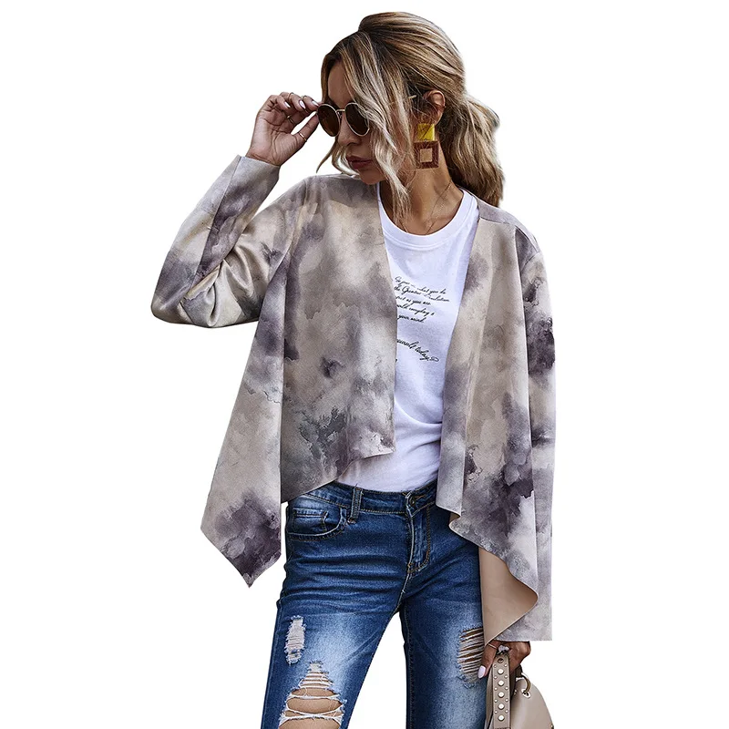 

Thin Section Hepburn Style Suede Women's Printed Long-Sleeved Jacket