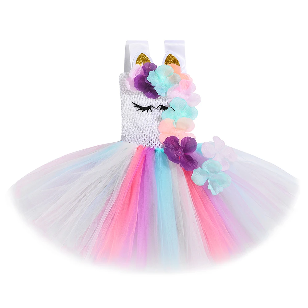 Платье-пачка для девочек с цветами единорогом наряд пастельный детвечерние на