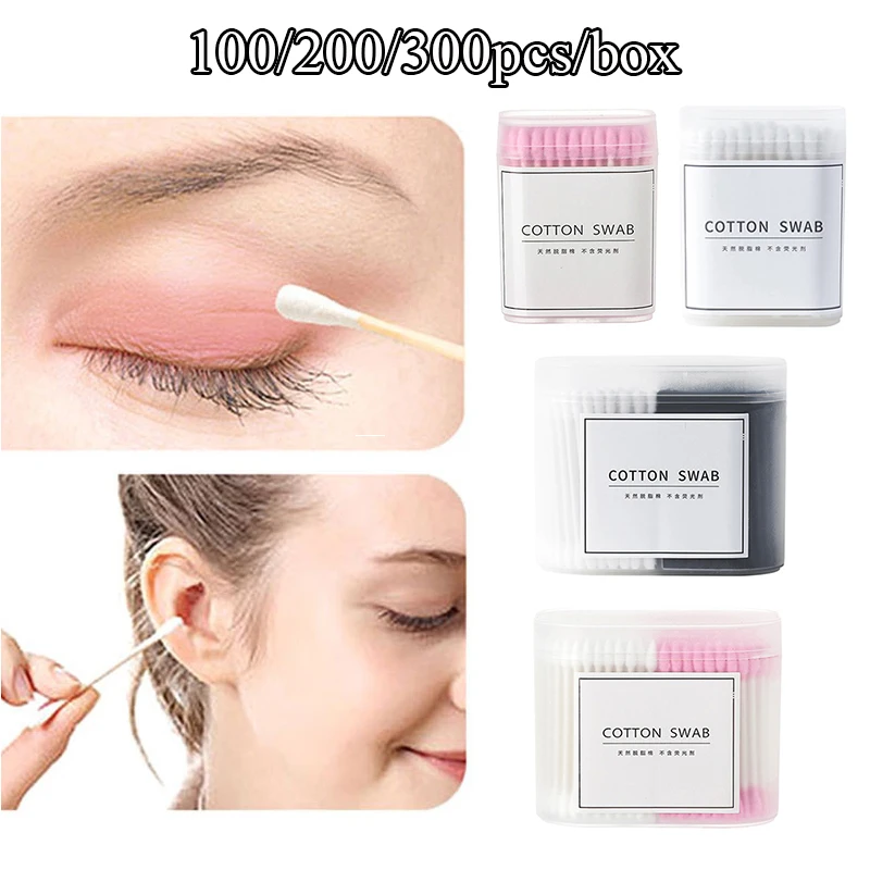 

100/200/300Pcs Double Head Cotton Swab Bamboo Sticks Cotton Swab Disposable Buds Cotton For Beauty Makeup Nose Ears Cleaning