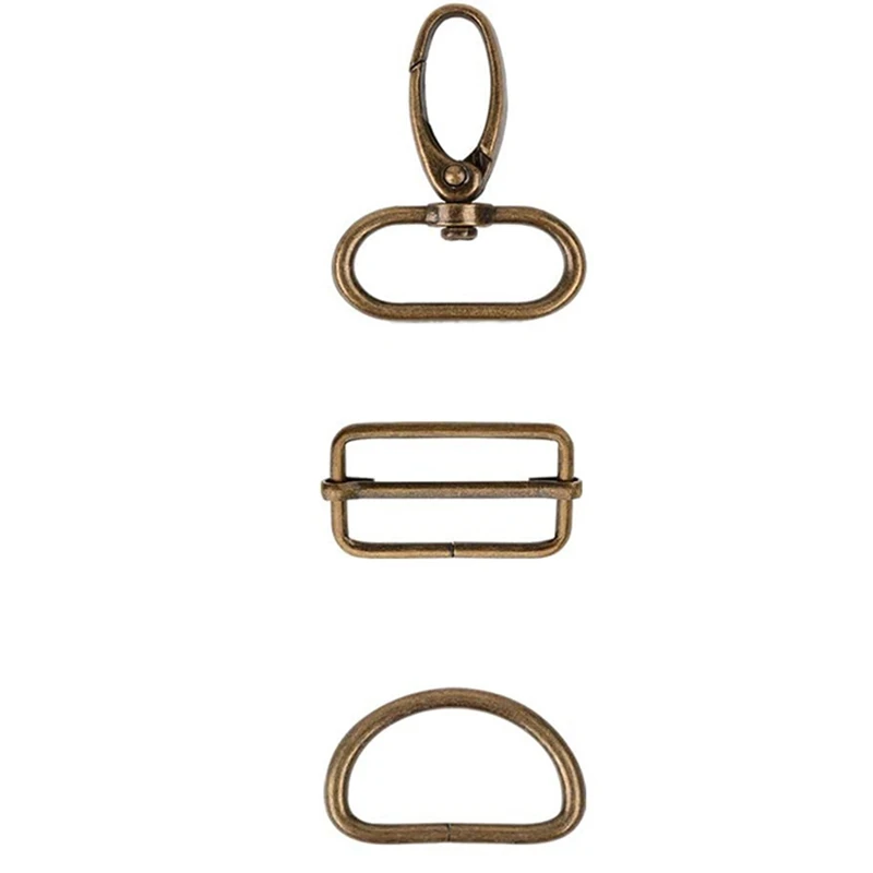 

60Pcs 32mm Metal D Rings for Gags Swivel Snap Hooks Tri-Glide Buckles for Handbag Hardware (Bronze)