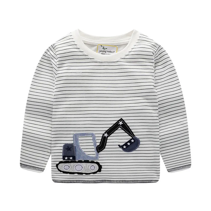 

QNPQYX Baby Long Sleeve T Shirts Cotton Applique Forklift Autumn Spring New Stripe Boys Girls Tops Fashion Clothing
