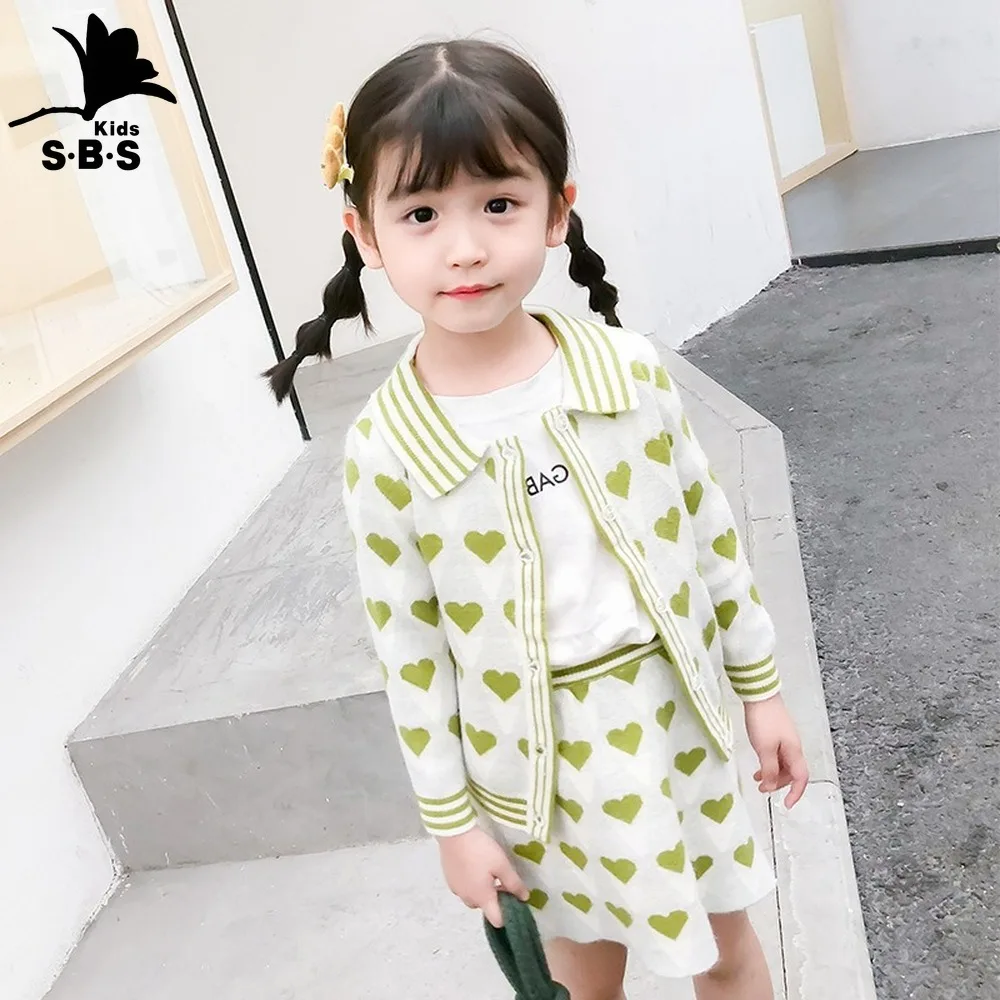 Вязаный кардиган для девочек костюм зеленый свитер с авокадо куртка юбкой одежда