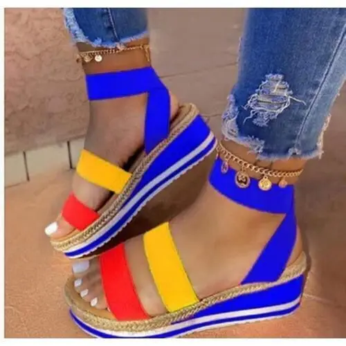 

2021 Gladiator Sandals Fashion Women Sandals High Heels color Open toe Ankle Strap Elastic band Shoes black plus Size 35-43