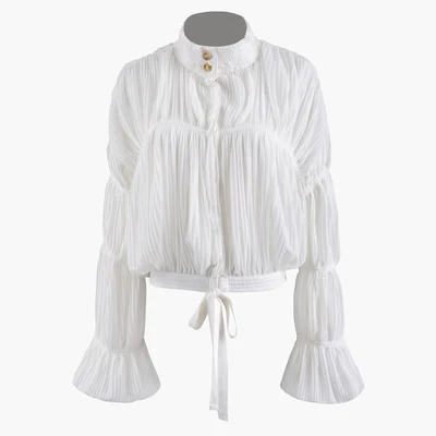 Шифоновая водолазка топы феи с открытыми плечами длинными рукавами шифоновая