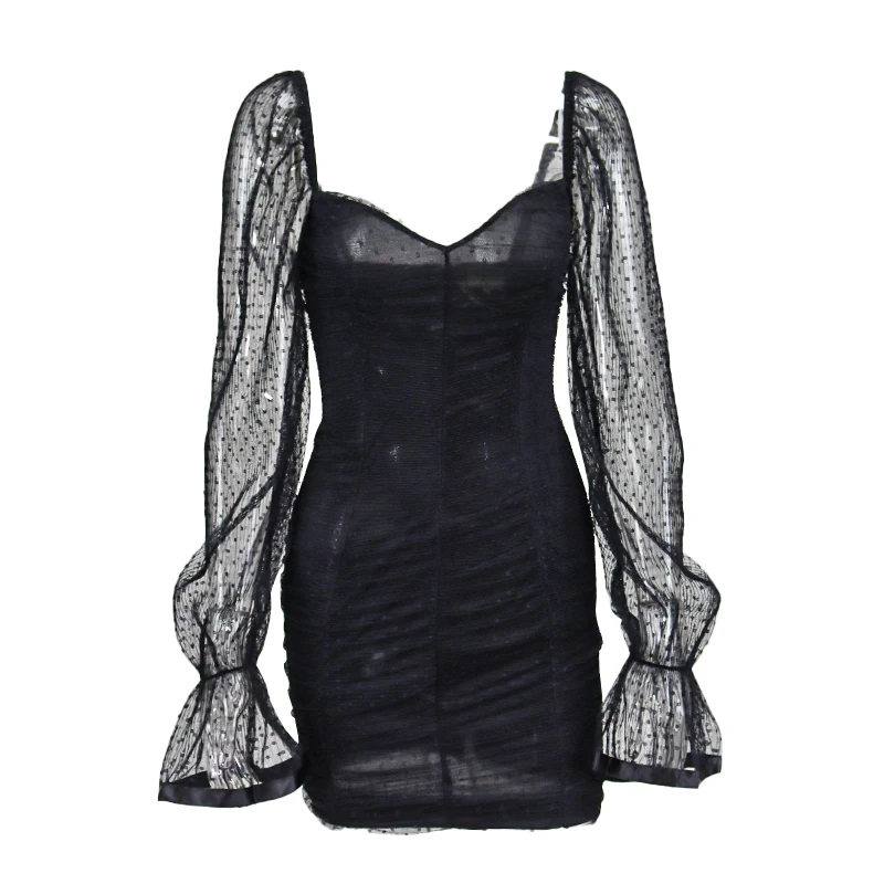 

2021 European And American Women's Summer New Sexy fashion chiffon polka-dot square neck pleated hip dress DHL free shipping