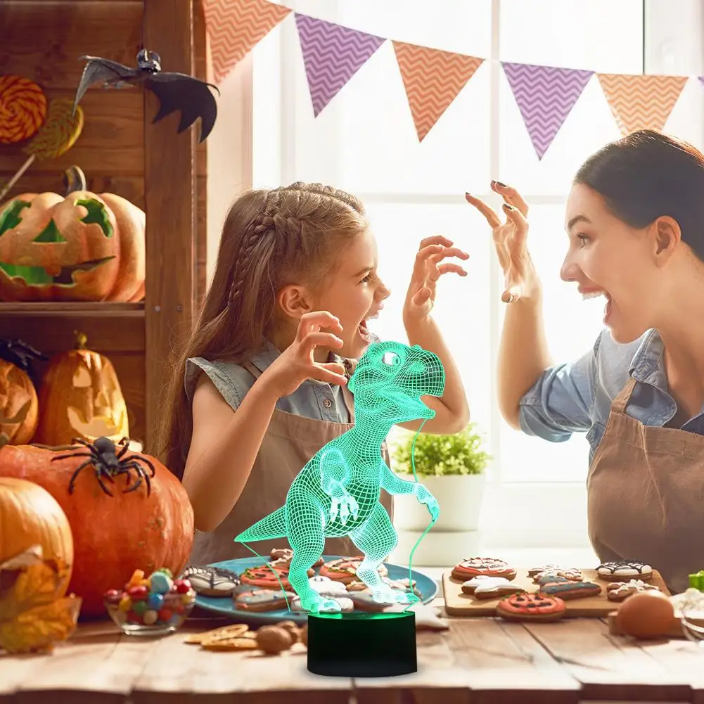 Светодиодный Ночной светильник с милым динозавром и 3D сенсорным управлением