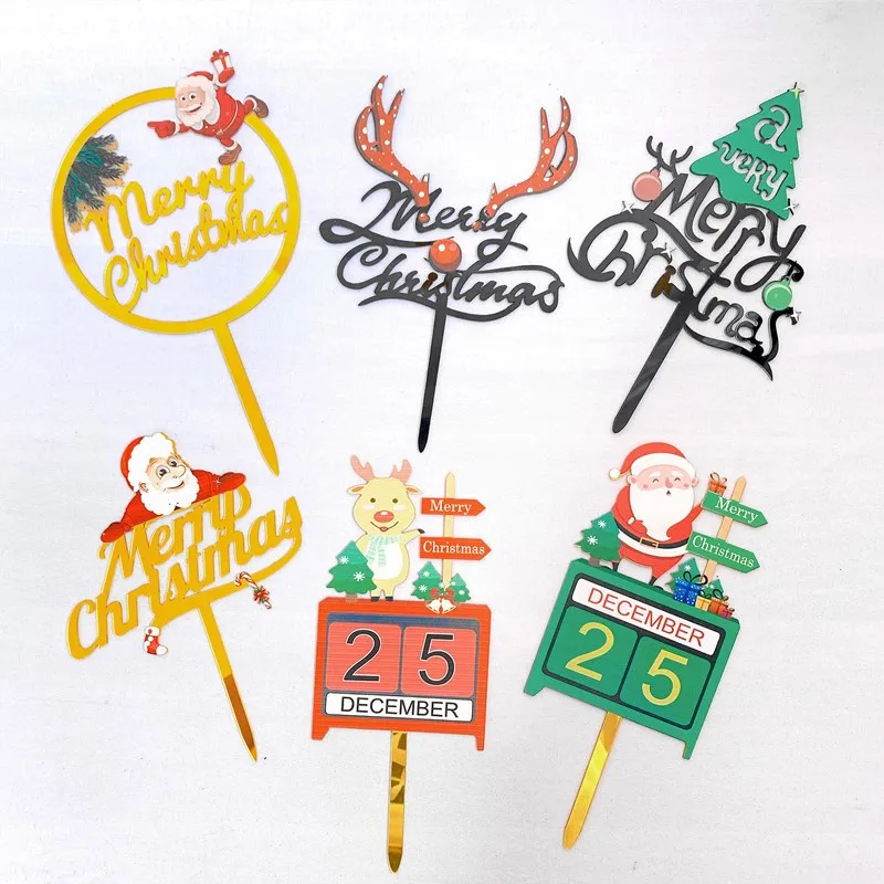 

Merry Christmas Acrylic Cake Topper Cute Santa Claus Antlers Baking Dessert Cake Decoration My First Christmas Baby Girl