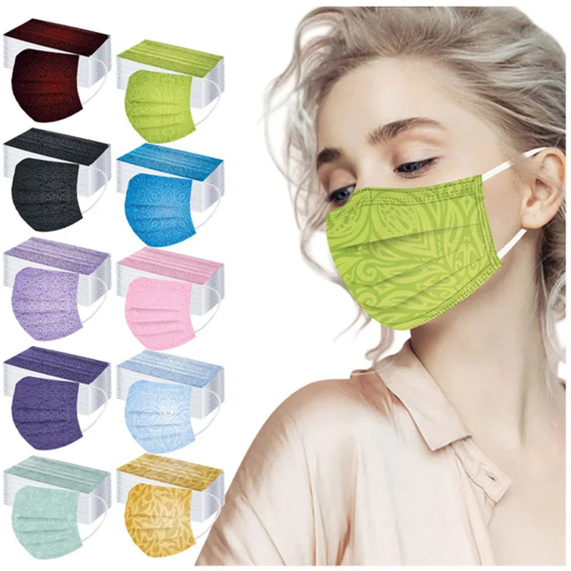 

10 Pcs Safe Print Face Masks Fashion Women Dustproof Pm2.5 Filter 3-ply Breathable & Comfortable Safety Mask No Decoration