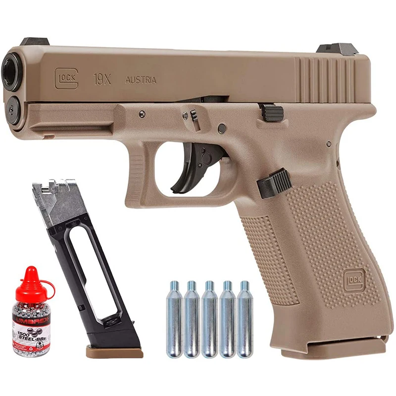 

GUN,Wearable4U Glock 19X GEN5 Air Gun with 5x12 CO2 Tanks and Pack of 1500ct Steel BBS Bundle (Tan) Wall Tin Sign