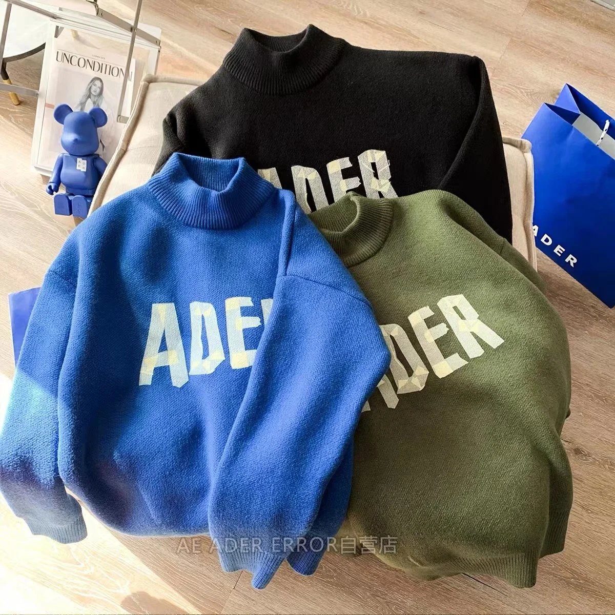 ADER ERROR 2021 autumn/winter high-quality high-neck sweater women Unisex top 1:1 ADER origami printed knit high-neck top men