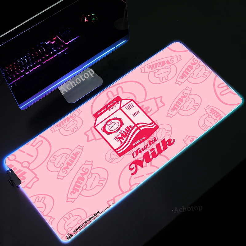 

Kawaii Strawberry Milk RGB Mouse Pad Gamer Large Desktop Mousepads PC Computer Gaming Mousepad Rug Keyboard Desk Mat for CSGO XL