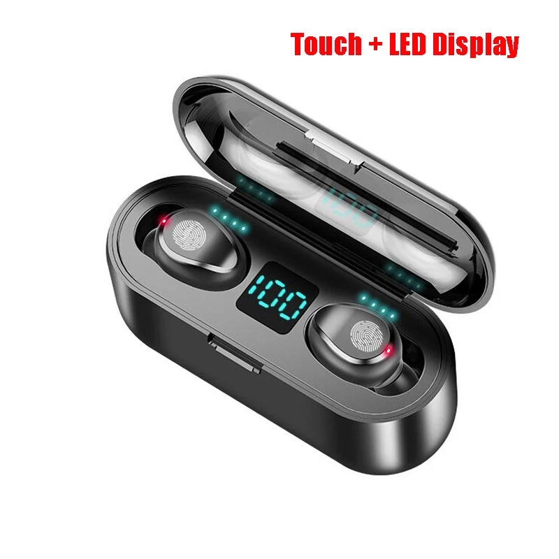 Touch-Black Черные беспроводные наушники Bluetooth V5.0 F9 TWS, светодиодный дисплей с зарядным устройством 2000 мАч, гарнитура с микрофоном - Цвет: Touch-Black