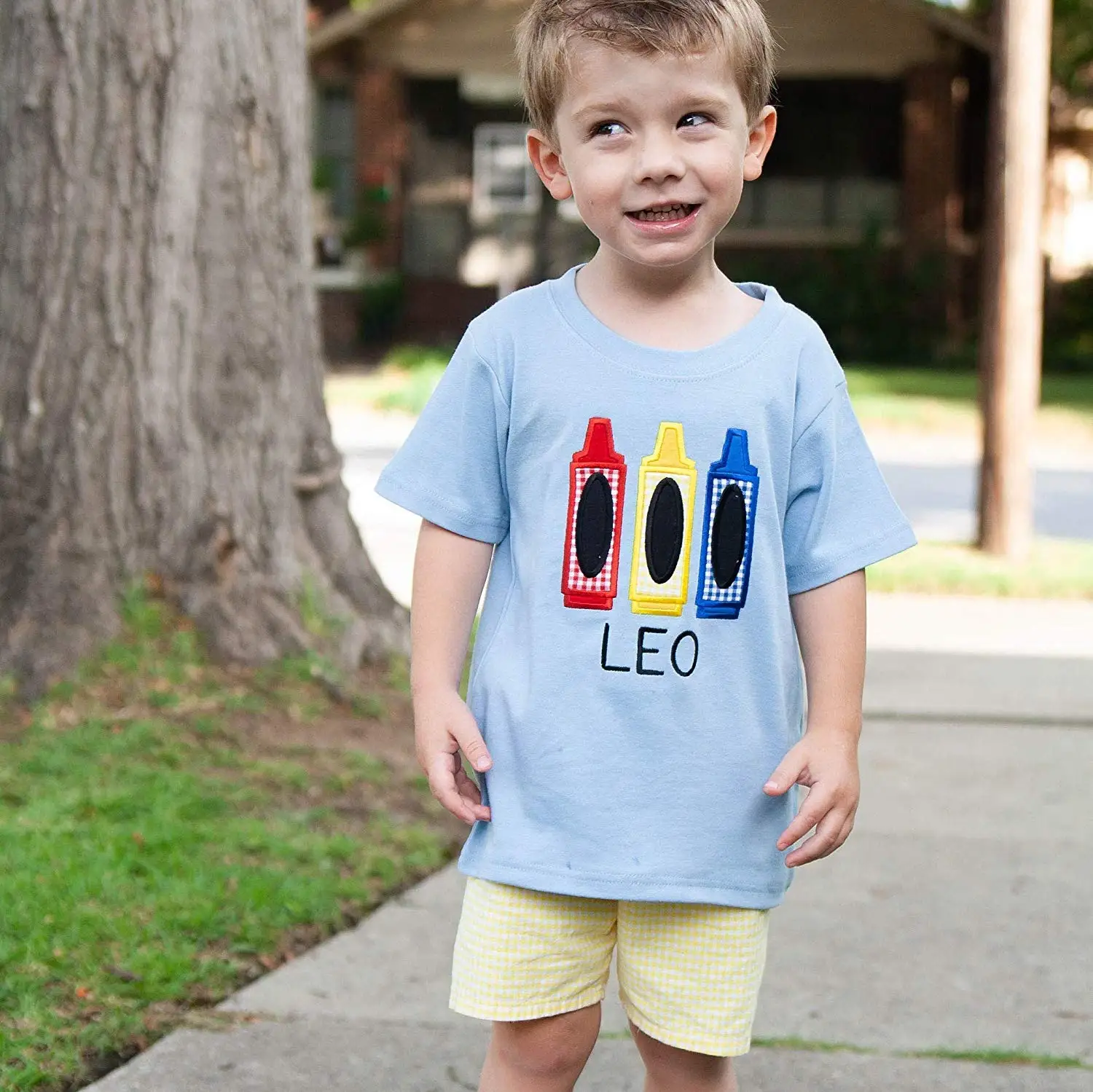 Boys First Day of School Kindergarten Crayon Personalized T-shirt and Shorts unisex men women t shirt | Мужская одежда