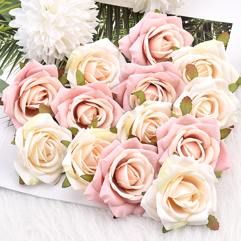 

30pcs White Rose Artificial Silk Flower Heads Decorative Scrapbooking For Home Wedding Birthday Decoration Fake Rose Flowers