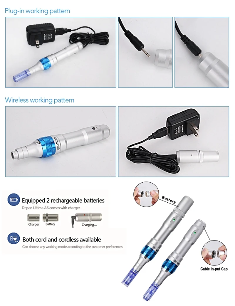 Ultima Derma Pen A6 Permanente Беспроводная и Проводная Электрическая Микро самонаборный штамп терапия микро игла система микрокровотечения