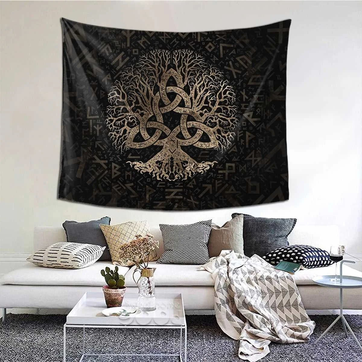 

Tree Of Life With Triquetra On Futhark Viking Tapestry Wall Decor Boho Decor Home Decor Room Decor Tapiz Pared Hogar