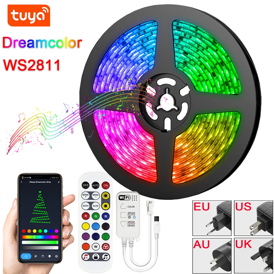 

Светодиодная лента WS2811 5050 RGB с инфракрасным, Bluetooth, Wi-Fi контроллером