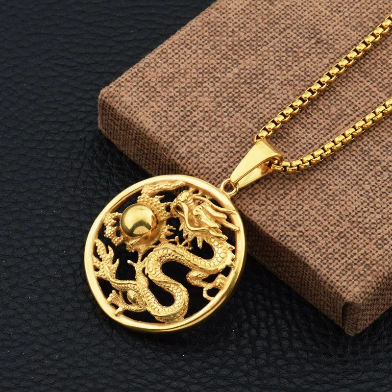 

Classic Chinese Style Exquisite Hollow Auspicious Dragon Signet Pendant Necklace for Men Charm Fashion Lucky Amulet Jewelry