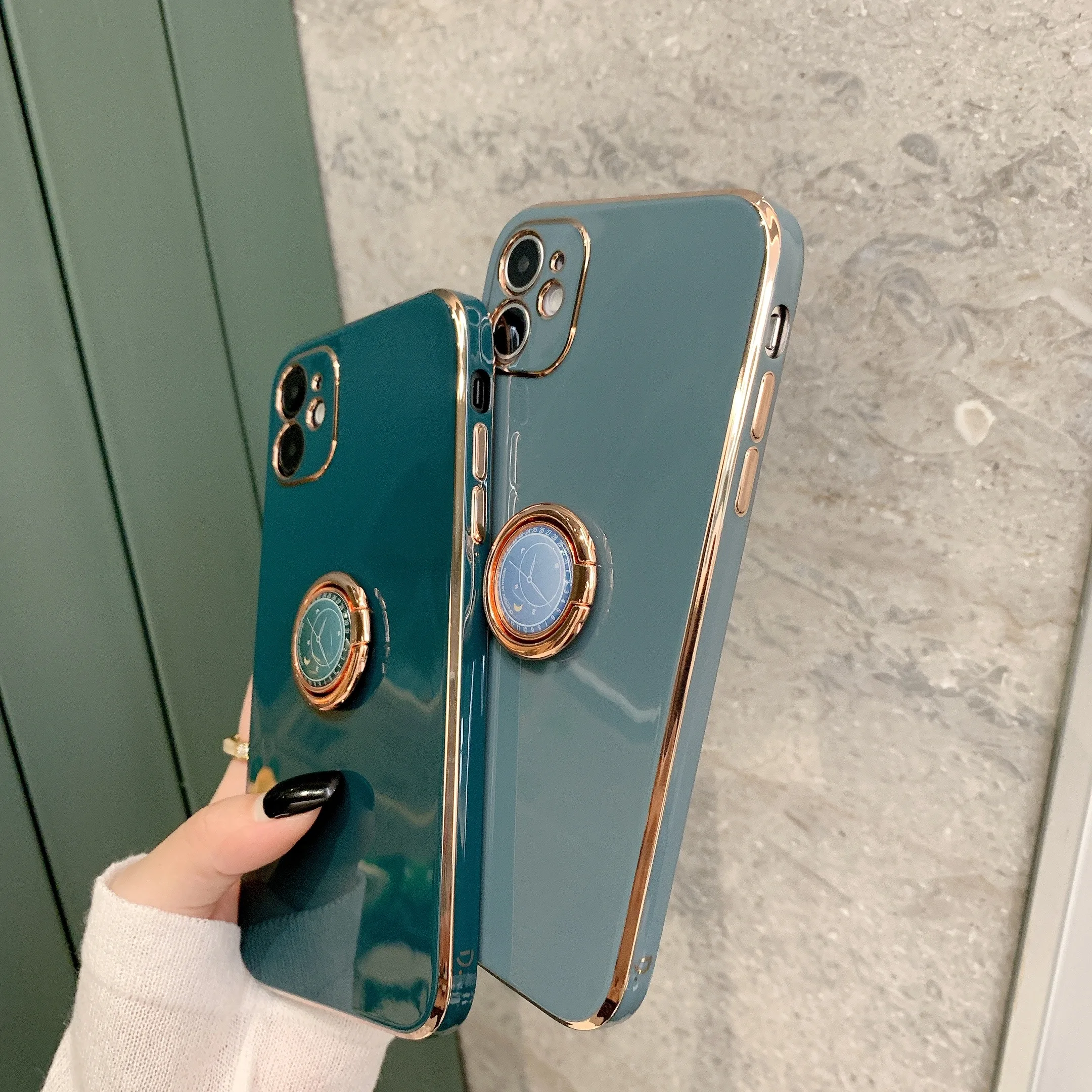 Case For iphone 12 Pro Max Ring Stand holder plating phone Cases for funda iphone 11 XR XSMax 7 8 13 Soft Back Protective capa
