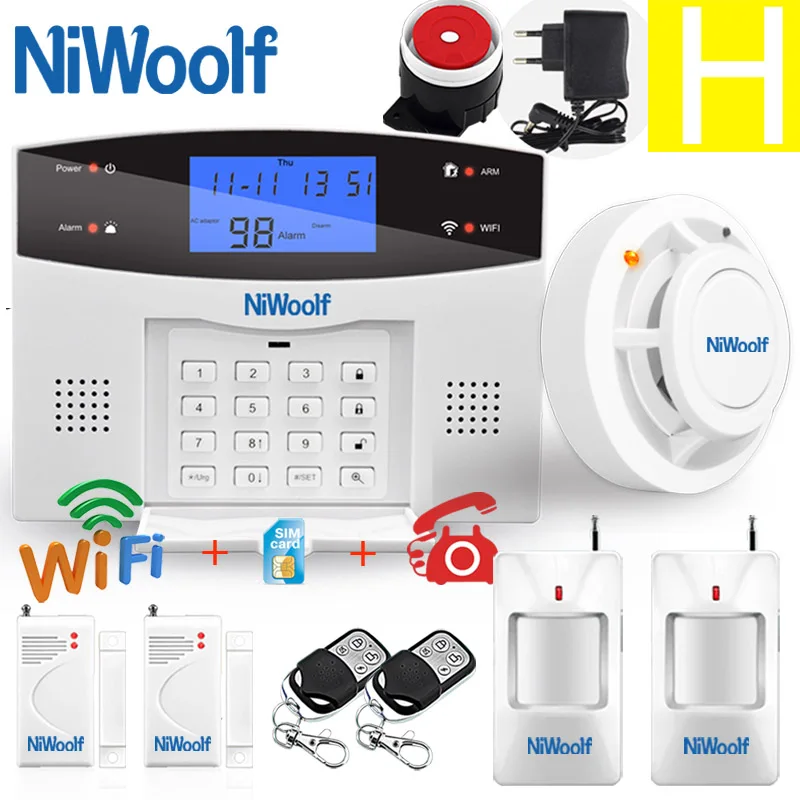 Wifi PSTN GSM сигнализация 433 беспроводной проводной детектор сигнализации умный дом релейный выход приложение английский/русский/испанский/Франция/Итальянский - Цвет: H