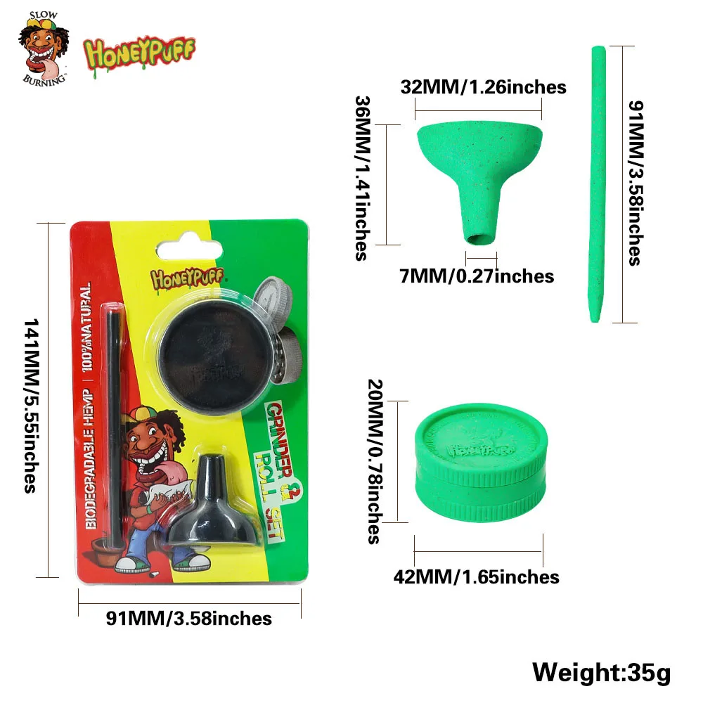 HONEYPUFF Smoke Kit Eco Biodegradable Grinder + Rolling Cone Small Funnel King Size Papers Tools | Дом и сад