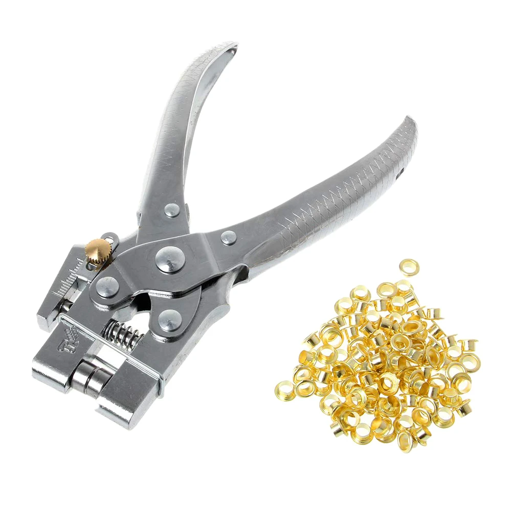 

2 in 1 Hole Setting Plier Cloth Eyelet Hole Punch Handheld Grommet Pliers Kit with 100PCS Eyelets Grommets Household Pincer