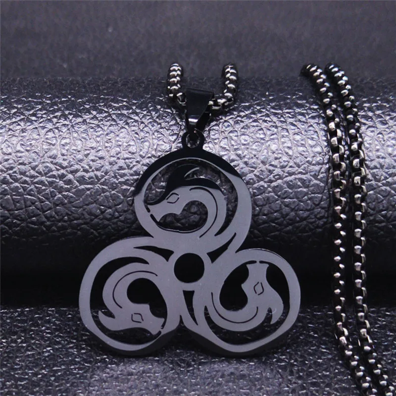 2021 Кельтский Узел Triskele Triskelion Тройная спираль черный цвет цепочка из нержавеющей