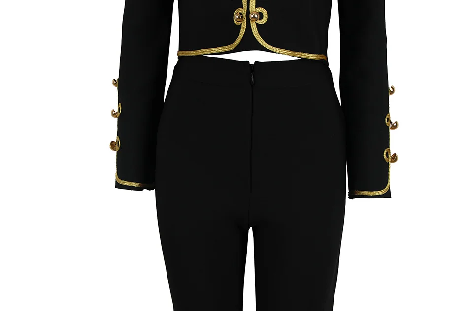 New Autumn And Winter Ladies Club Bandage Suit Black White Fringed Shirt And Pants 2 Pieces Two-Piece Club Party Suit