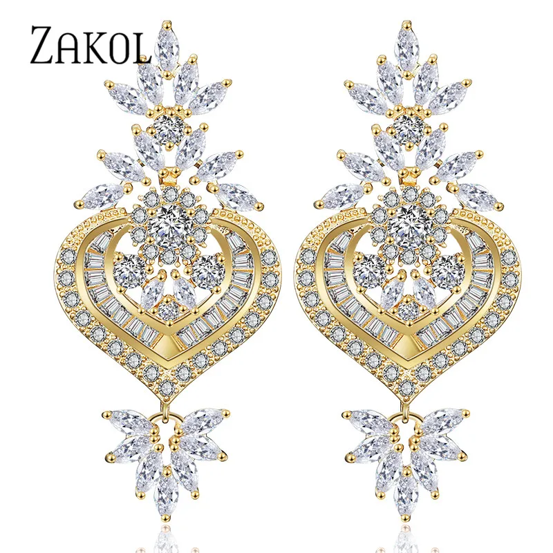 ZAKOL Роскошные серьги подвески из розового золота большие длинные висячие с