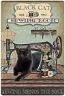 Металлический плакат с черной кошкой Est.1997 для шитья комнаты, шитье, замена души, жестяной логотип, плакат, Украшение стен для дома, кафе