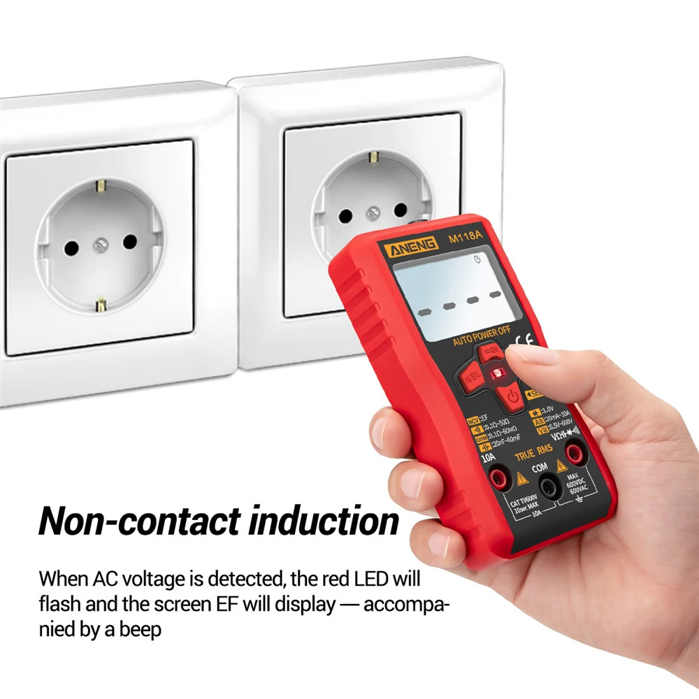 

M118A Mini Digital Multimeter Tester Auto Range Multimeter True Rms Ammeter Meter With NCV Data Hold 6000counts Flashlight