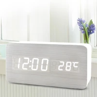 creative led voice activated wood clock home office power saving night light electronic alarm clock digital display clock calend