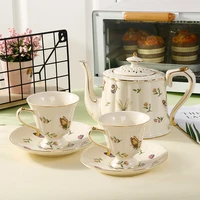 800ml turkish retro ceramic afternoon tea pot set palace style butterfly flower gold rim english teapot coffee cup saucer home