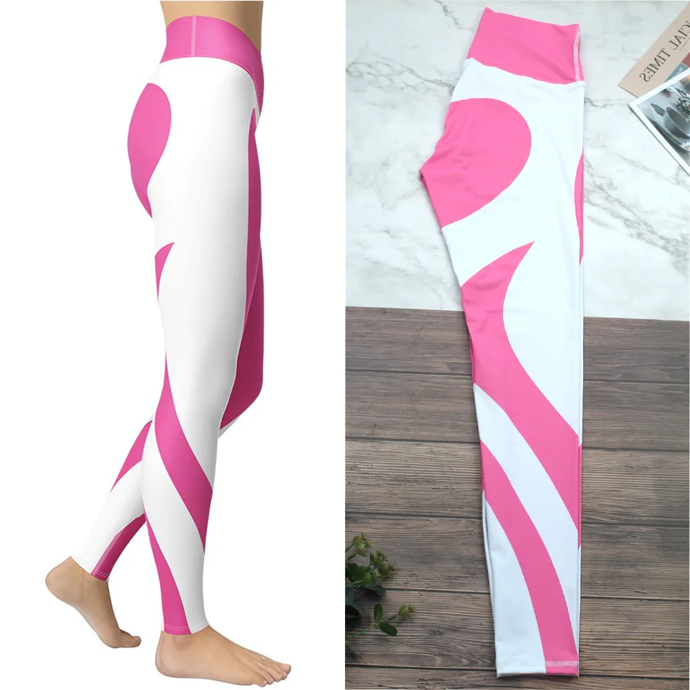 

Pink & White Heart-shaped Women's Yoga Pants Stretchable Casual Sportswear High Waist Workout Clothes Workout Squat Leggings