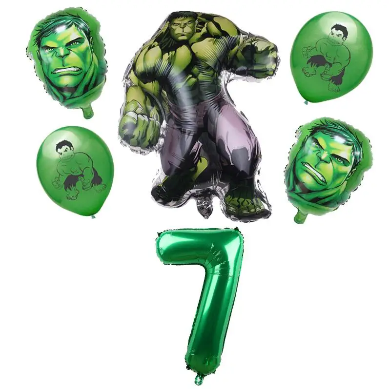 6pcs Green 7 Новые воздушные шары из фольги «мстители», «супергерой», «Халк», «С Днем Рождения», украшения для вечеринки, детская игрушка, юбилей, зеленые шары с цифрами 1-9, «Глобус» - Цвет: 6pcs Green 7