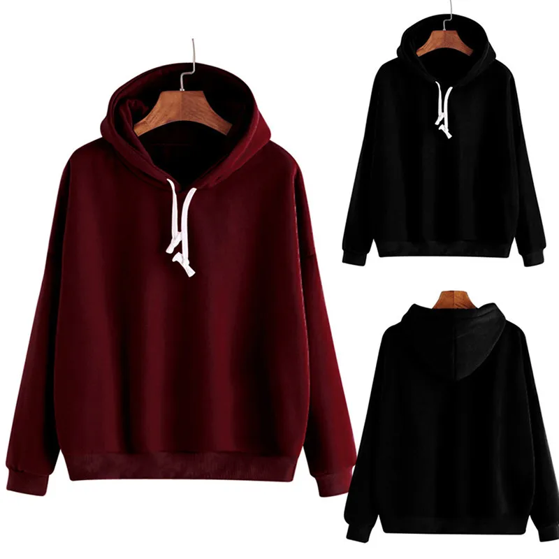

Black/Pink/Wine Red Unisex Hip-hop Sport Casual Sweatshirt Tops Teenager Girls Women Long Sleeve Solid Color Pullover Hoodies