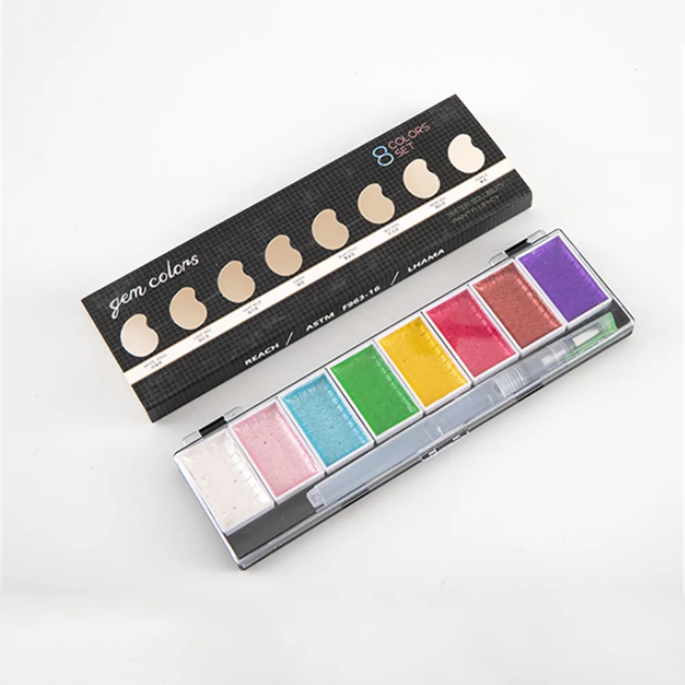 

5/8Colors Professional Solid Watercolor Set Bright Color Metallic Gold Pearl Pigment Paint with Paint Brush Students Supplies