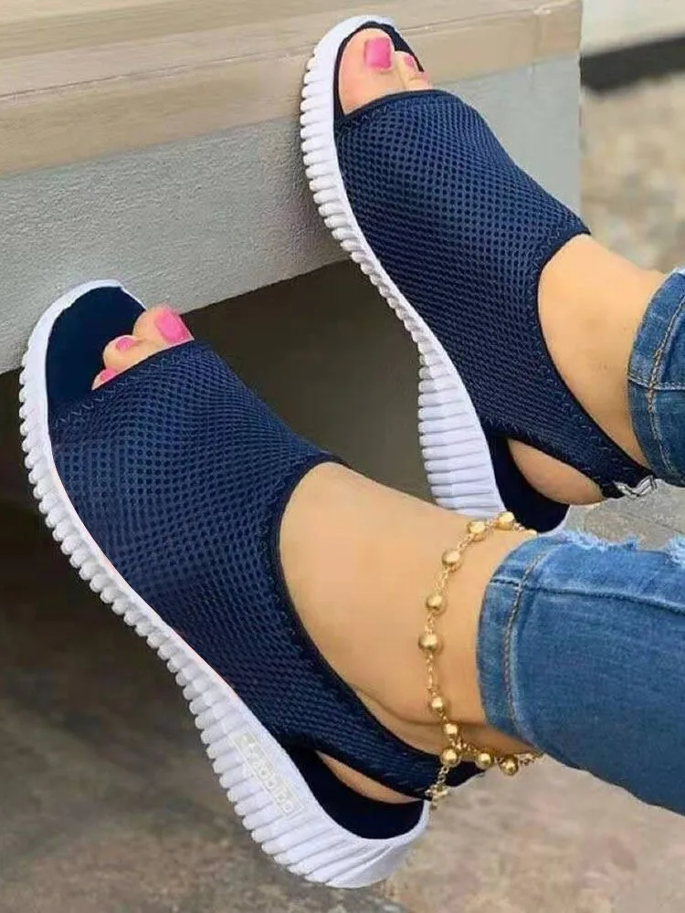 

2021 Women Fashion Casual Pure Sandals Mesh Printed Flat-Bottom Comfortable Sandals Trend Summer sandalias Zapatillas Mujer