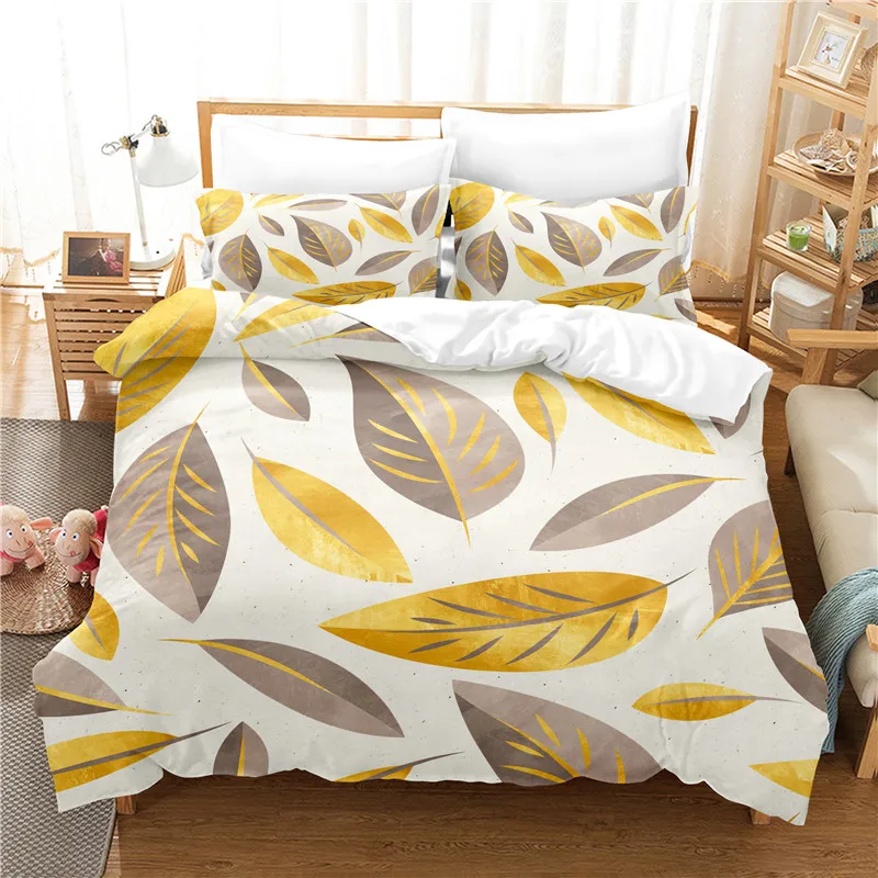 

Yellow Leaves Bedding Set Duvet Cover Set 3d Bedding Digital Printing Bed Linen Queen Size Bedding Set Fashion Design